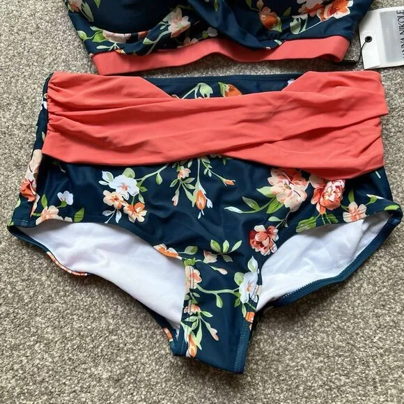 NWT Hannah Nikole Swimsuit Plus Size 16W Coral Navy Floral Wide Strap - Picture 3 of 8